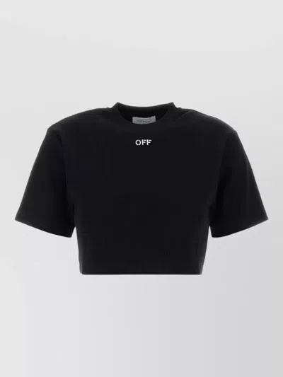Off-white Cropped Stretch Cotton Ribbed T Shirt In Black