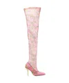 Off-white Crystal Floral Mesh Thigh-high Boots In Pink