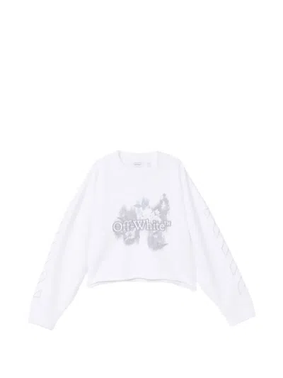 Off-white Crystal Flower-printed Sweatshirt In White