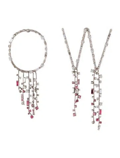 Pre-owned Off-white Crystal 'o W' Waterfall Paragon Collection Earrings In Multi