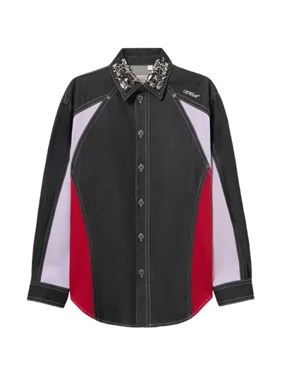 Off-white Crystal-embellished Color-block Jacket In Black