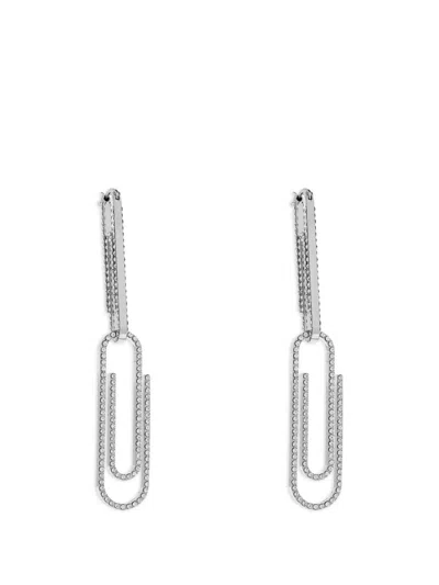 Off-white Crystal-embellished Paperclip Earrings In Silver