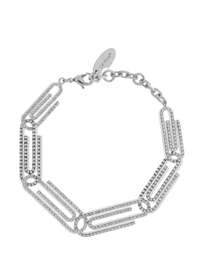 Off-white Crystal-embellished Paperclip-link Bracelet In Metallic