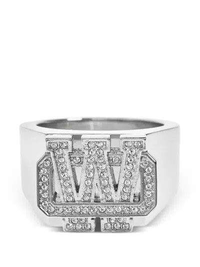 Off-white Strass-embellished Arrow Ring In Transparent