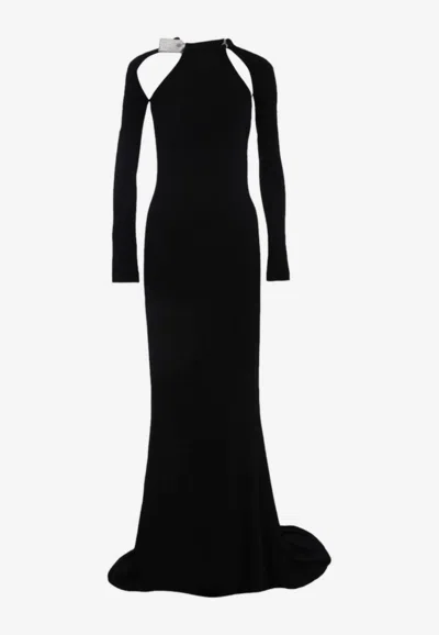 Off-white Crystals Long-sleeved Maxi Dress In Black
