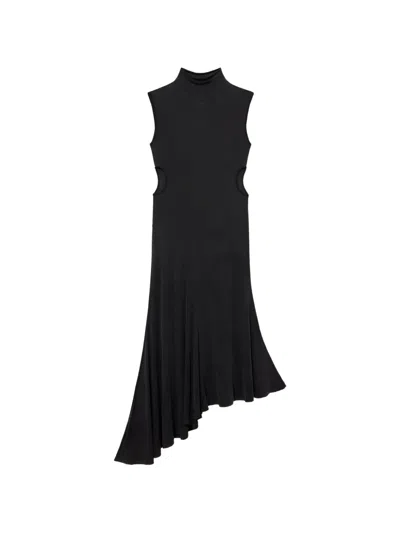 Off-white Cupro Rib Meteor Asymmetric Dress In Black