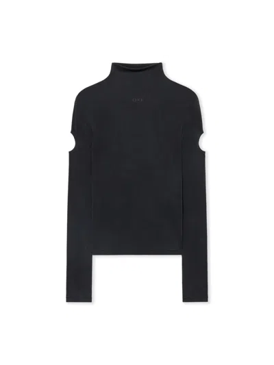 Off-white Cupro Rib Meteor Long Sleeve Top In Black-black
