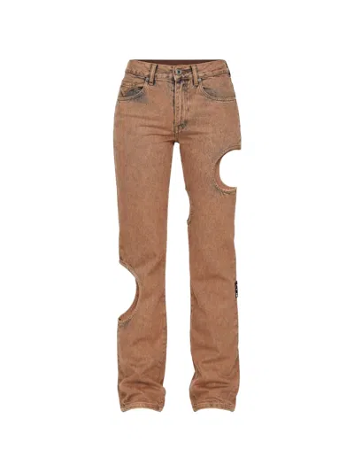 Off-white Cut-out Jeans In Brown