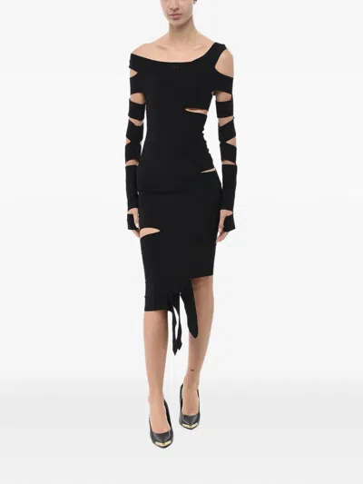 Off-white Cut-out Knit Midi Dress In Black