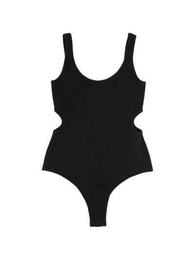 Off-white Cut-out Ribbed Bodysuit In Black