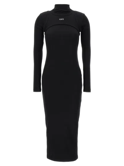 Off-white Cut-out Ribbed Cotton Bodysuit In Black