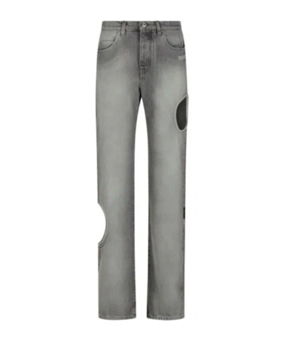 Off-white Cut-out Straight Leg Jeans In Gray