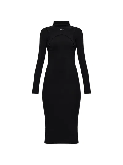 Off-white Cut-out Turtleneck Midi Dress In Black