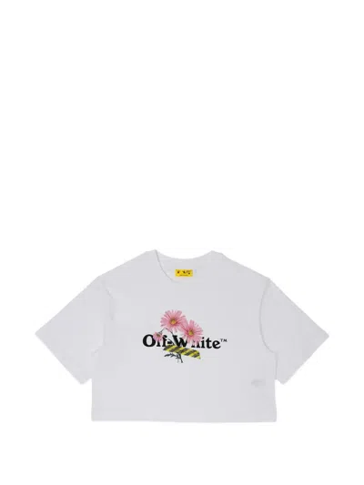 Off-white Kids' Floral-print T-shirt In White
