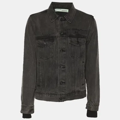 Pre-owned Off-white Dark Grey Denim Logo Jacket S In Gray