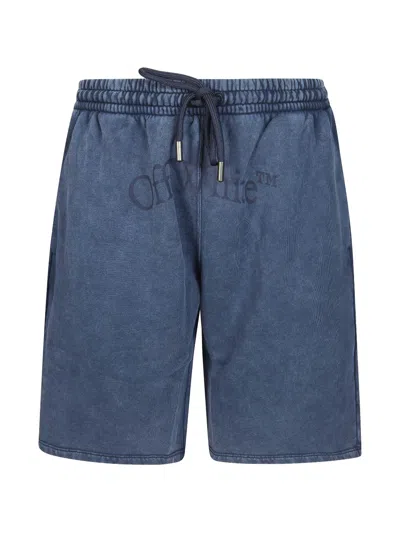 Off-white Dawstring Cotton Shorts In Blue