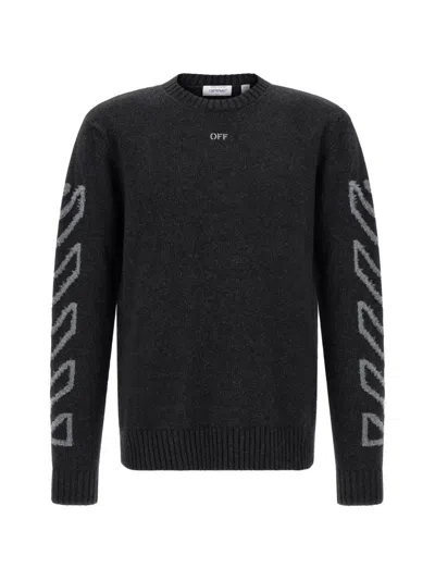 Off-white Diagonal Arrow Wool Crew Neck Sweater In Black