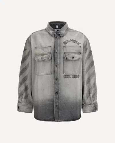 Off-white Diag Military Overshirt In Denim In Gray