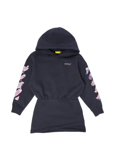 Off-white Kids' Diag Splat Hooded Dress In Blue