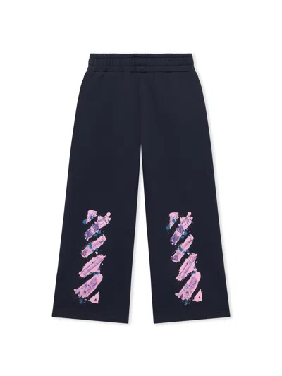 Off-white Kids' Diag Splat Wide-leg Track Pants In Black