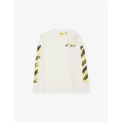Off-white Kids' Diag Spray Cotton-jersey T-shirt 4- In White