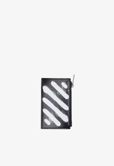 Off-white Diag Spray Zipped Wallet In Black