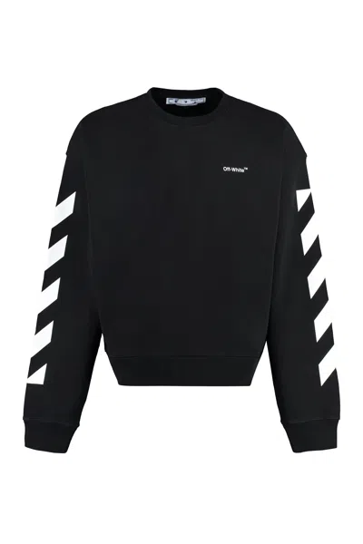 Off-white Diag Striped Cotton Crew-neck Sweatshirt In Black