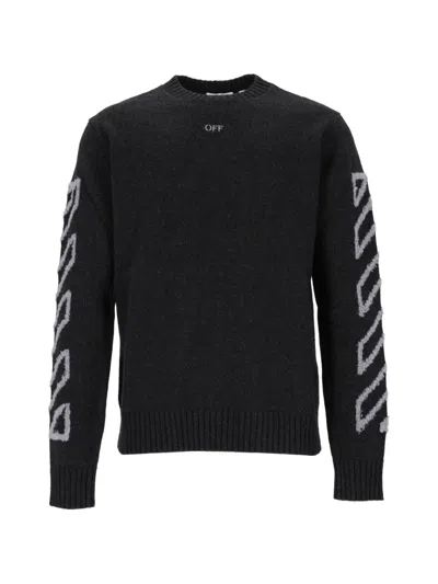 Off-white Diagonal Arrow Fuzzy Crewneck Sweater In Black