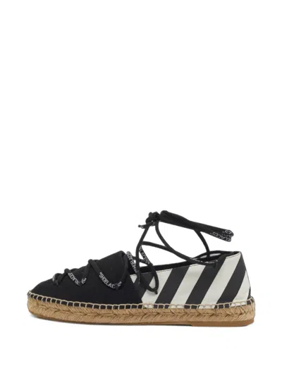 Pre-owned Off-white Diagonal Lace-up Espadrilles In Black
