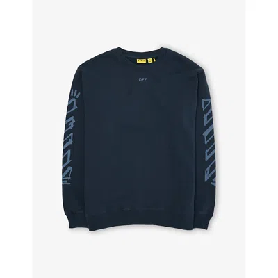 Off-white Kids' Diagonal Marker Cotton Sweatshirt 12-16 Years Blue Night