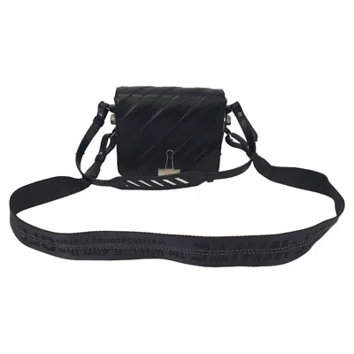 Pre-owned Off-white Diagonal Padded Binder Flap Shoulder Bag In Black Leather