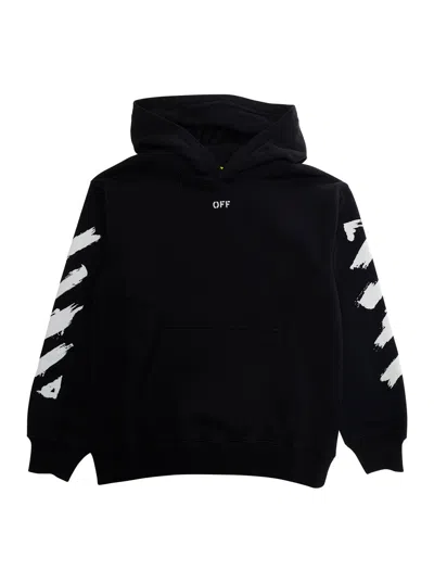 Off-white Diagonal Paint Print Cotton Hoodie In Black