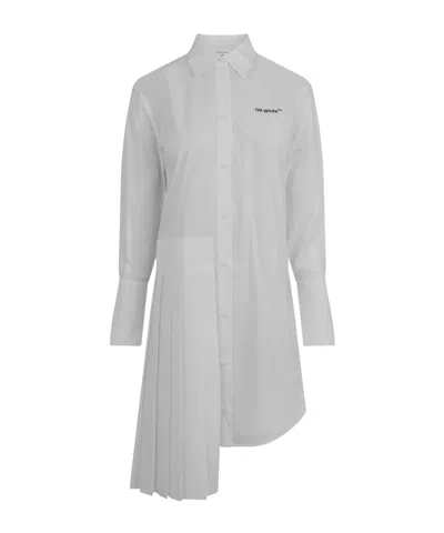 Off-white Diagonal Plisse Shirt Dress In White