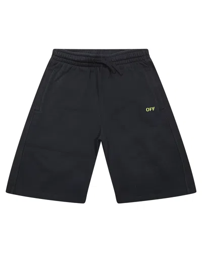 Off-white Diagonal Print Mini Sweatshorts For Kids In Black