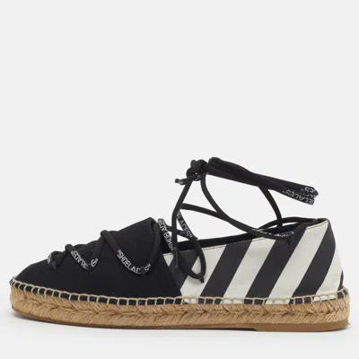 Pre-owned Off-white Diagonal Size 39 Black/white Canvas Espadrille Flats