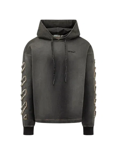 Off-white Diagonals Distressed Hoodie In Gray