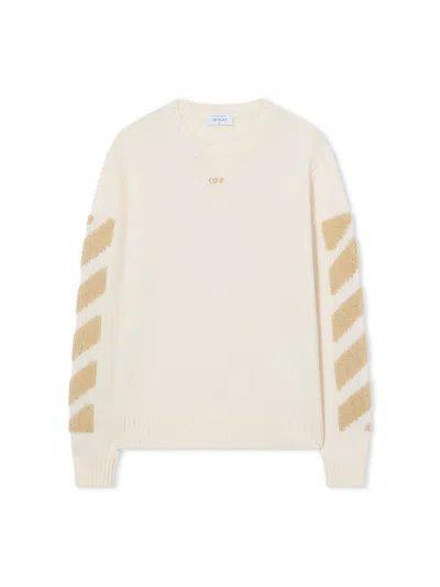 Off-white Diagonals Fuzzy Knit Crewneck In White