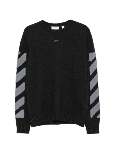 Off-white Diagonals Fuzzy Knit Crewneck Sweater In Black