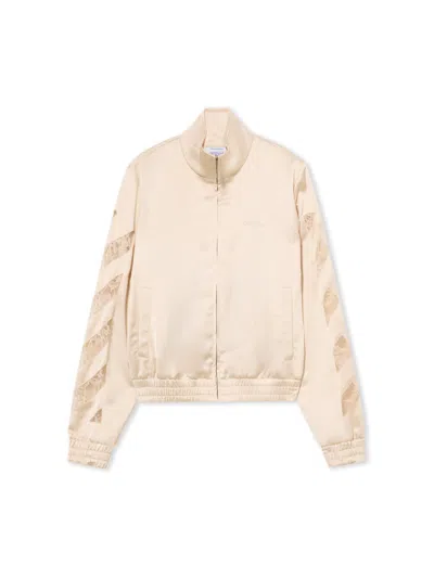 Off-white Diagonals Lace Satin Track Jacket In Ivory Ivory