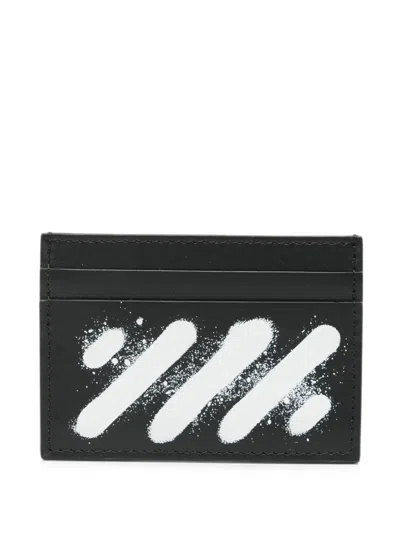Off-white Diagonals Leather Cardholder In Black