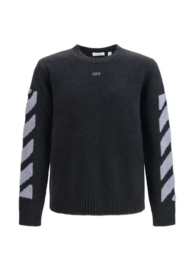 Off-white Maglia Girocollo In Maglia Con Motivo Diagonale Fuzzy In Black