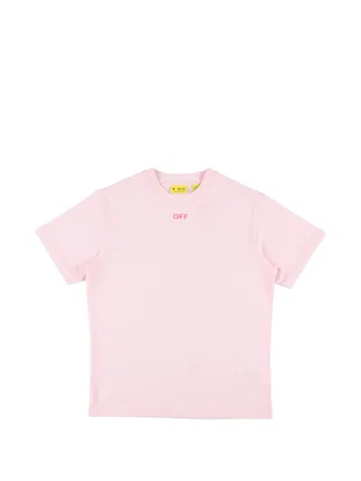 Off-white Kids' Diagonals Logo-print T-shirt In Pink