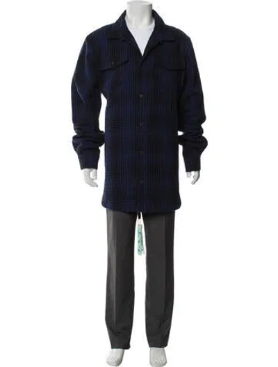 Pre-owned Off-white Diagonals Plaid Plaid Print Overcoat In Blue
