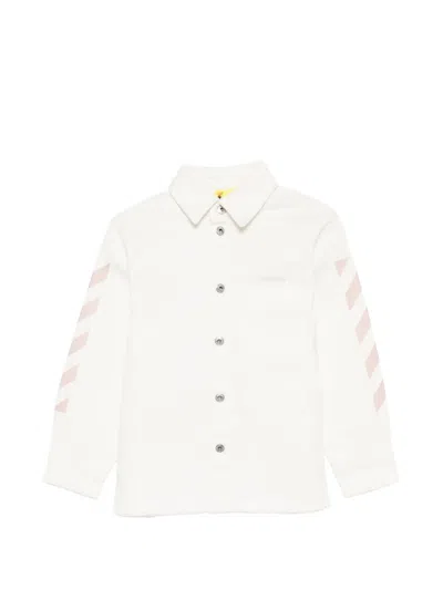 Off-white Kids' Diagonals Raw-hem Denim Jacket In White