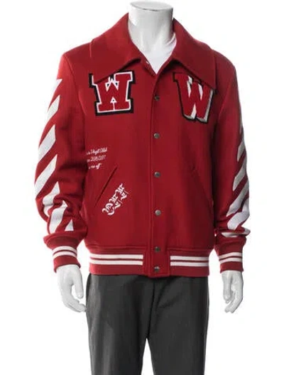 Pre-owned Off-white Diagonals Varsity Virgin Wool Varsity Jacket In Red/white