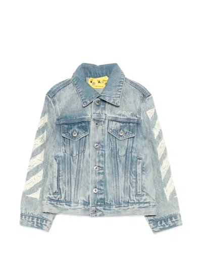 Off-white Kids' Diagonals-print Denim Jacket In Blue
