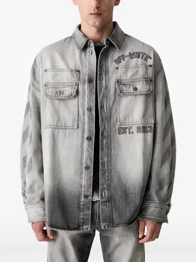 Off-white Diagonals-print Denim Jacket In Gray