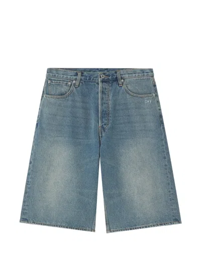 Off-white Diagonals-print Denim Shorts In Blue