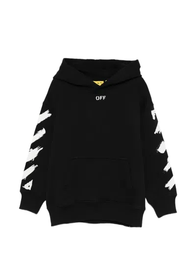 Off-white Kids' Diagonals-print Logo-print Hoodie In Black