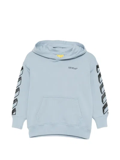 Off-white Kids' Diagonals-print Logo-print Hoodie In Blue